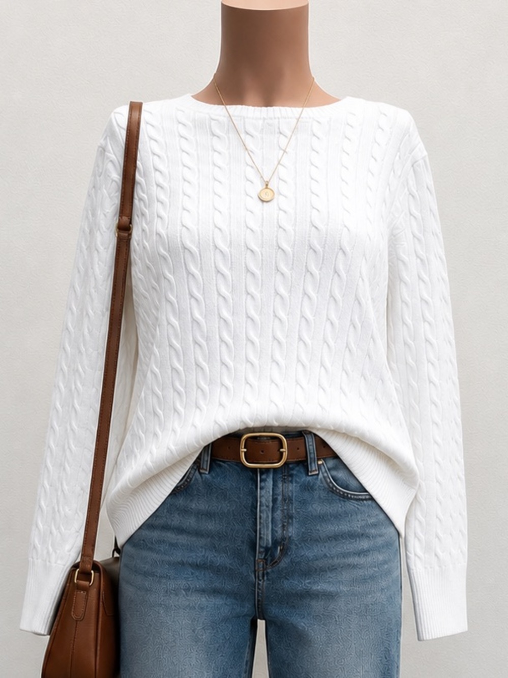 Lands' End Women's White 100% Cotton Cable Knit Sweater | Size S